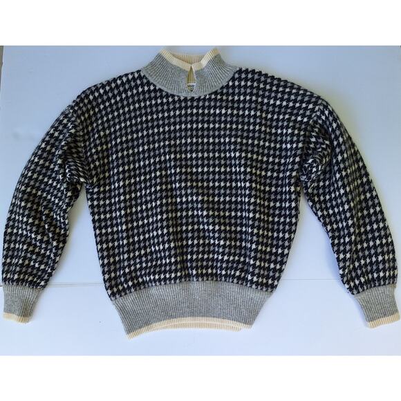 Liz Claiborne Collection Lambswool Angora Houndstooth Sweater M Preppy Twee - Picture 9 of 10
